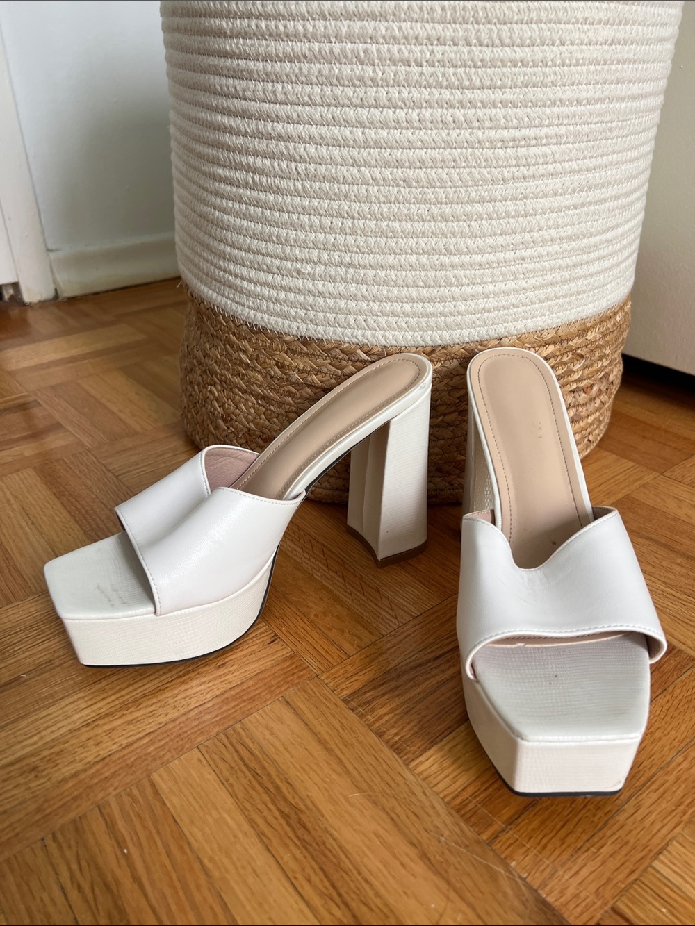 White Platform Slide Heels for Women